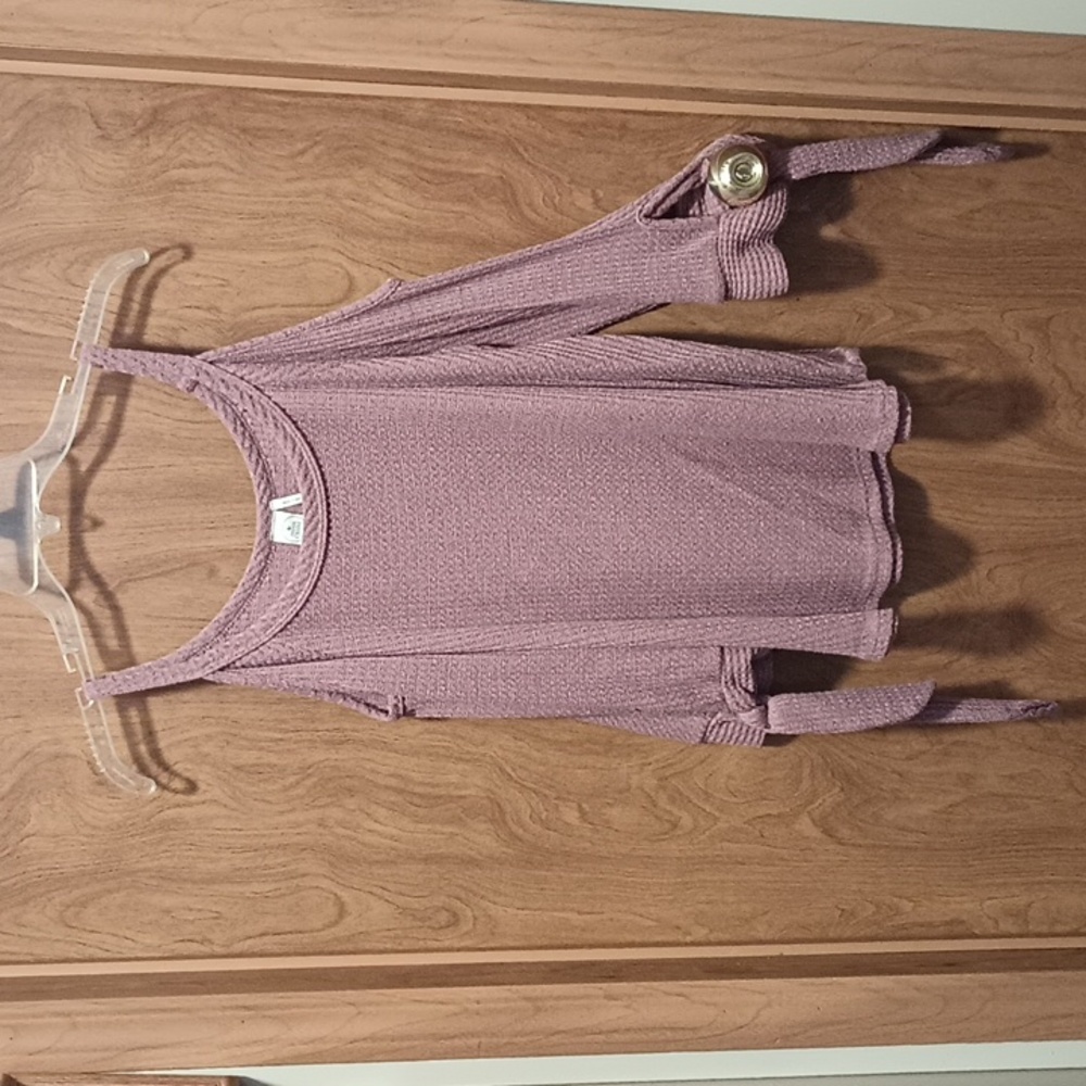 Paper Crane USA Mulberry Cold Shoulder Sweater Tunic Top Large Waffle Shirt